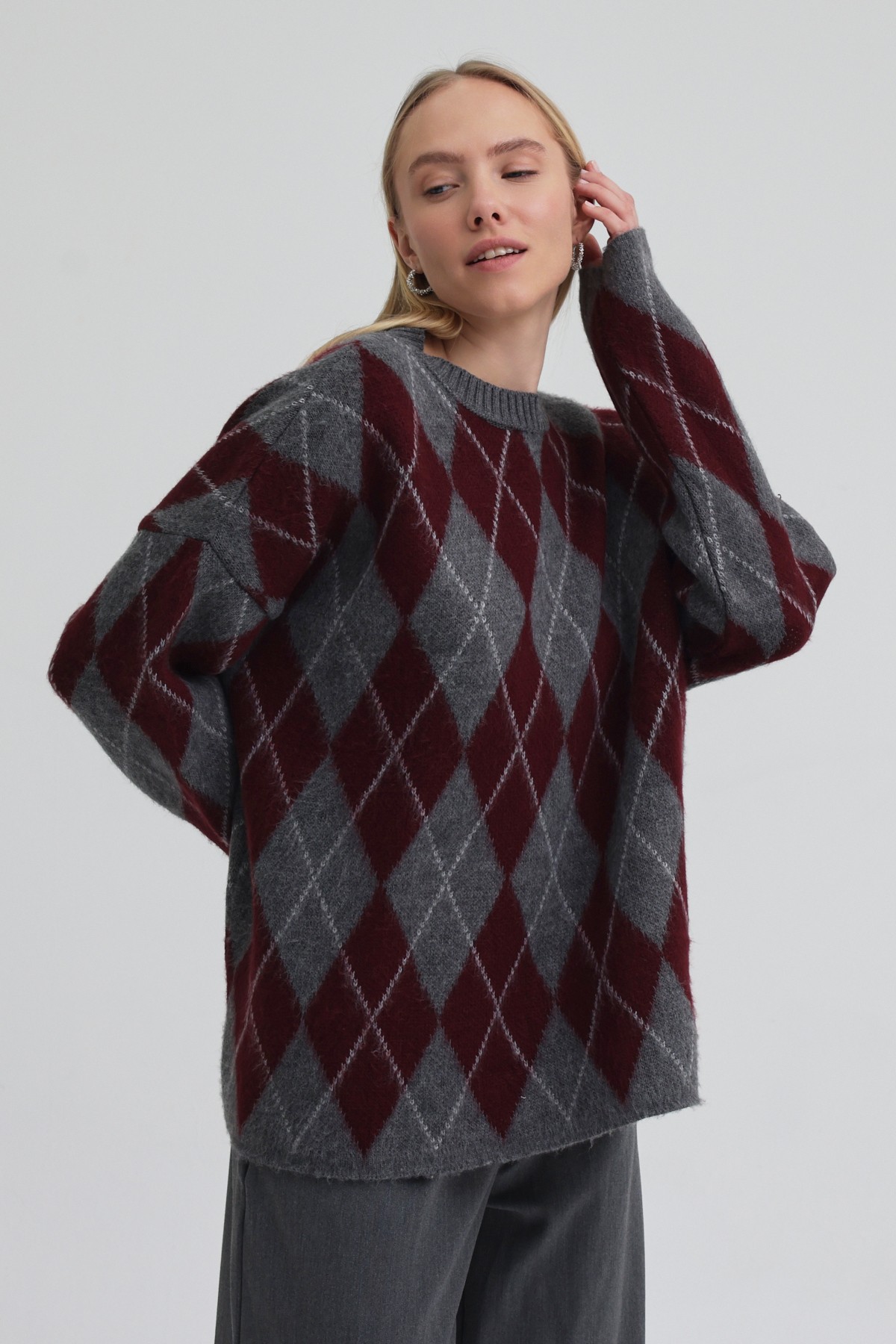 Qanu Argyle Triko Kazak Bordo