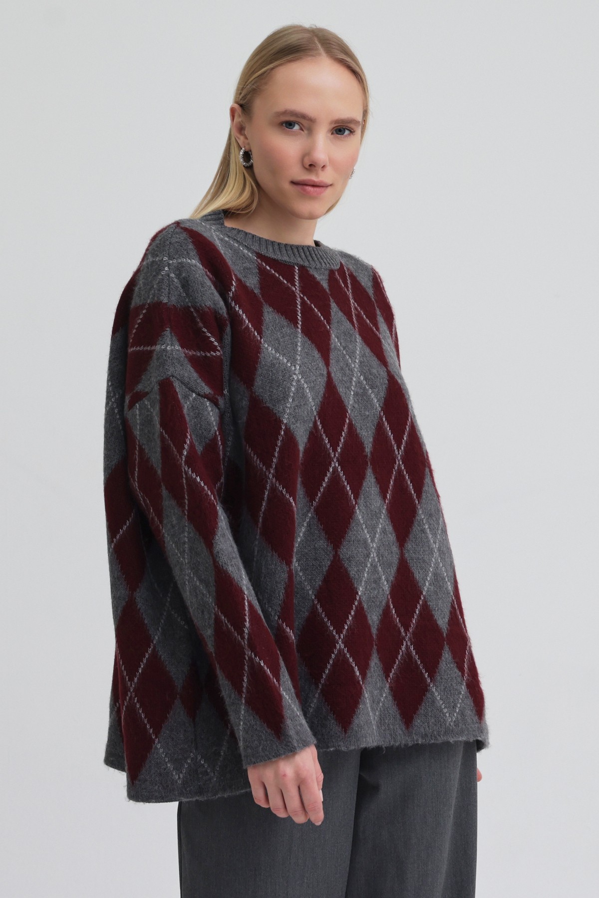 Qanu Argyle Triko Kazak Bordo
