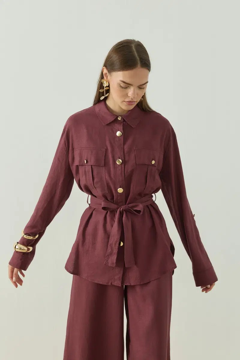 Qanu Bianca Pantolonlu Takım Bordo