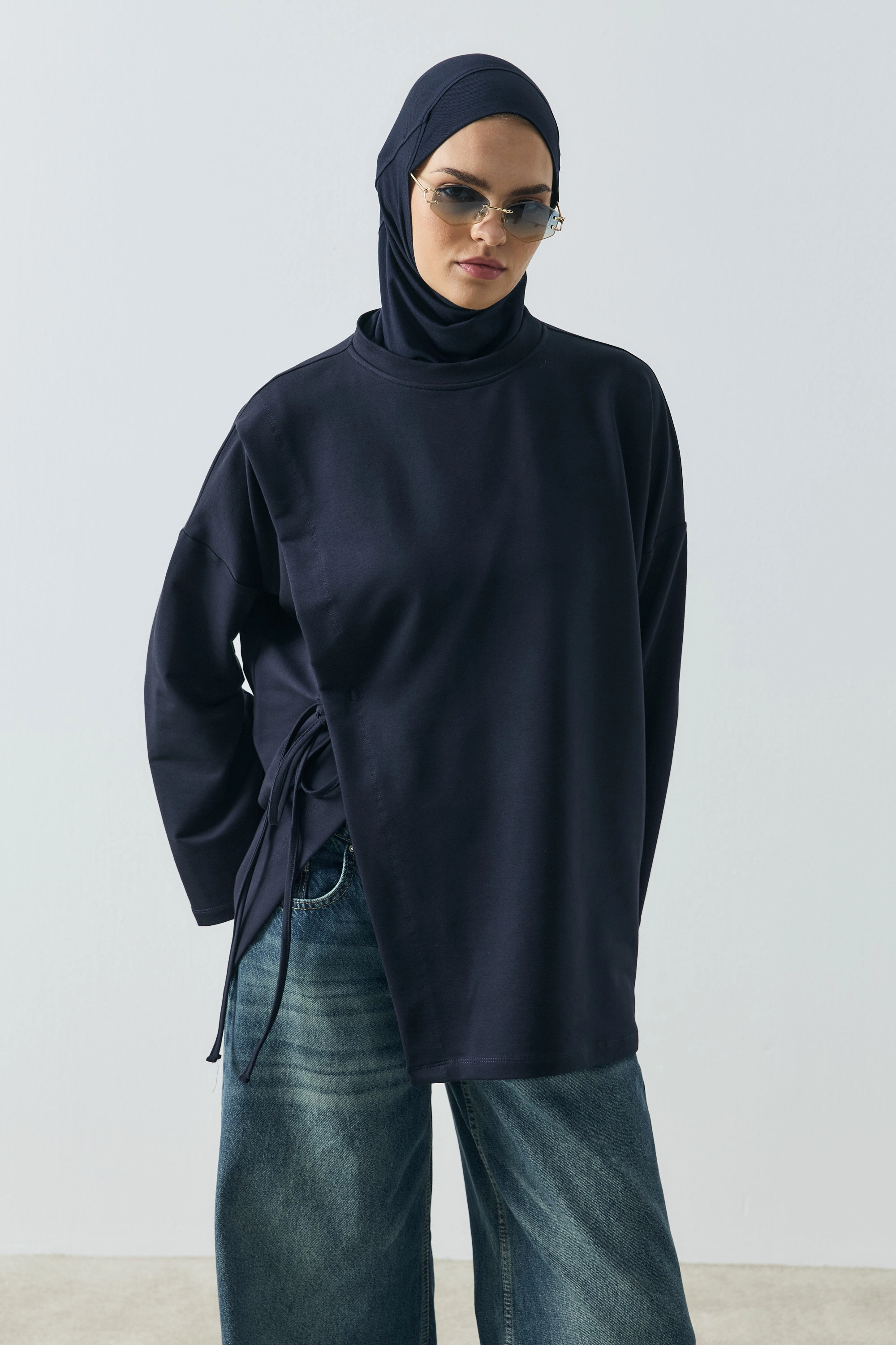 Qanu Elva Yırtmaçlı T-Shirt Lacivert