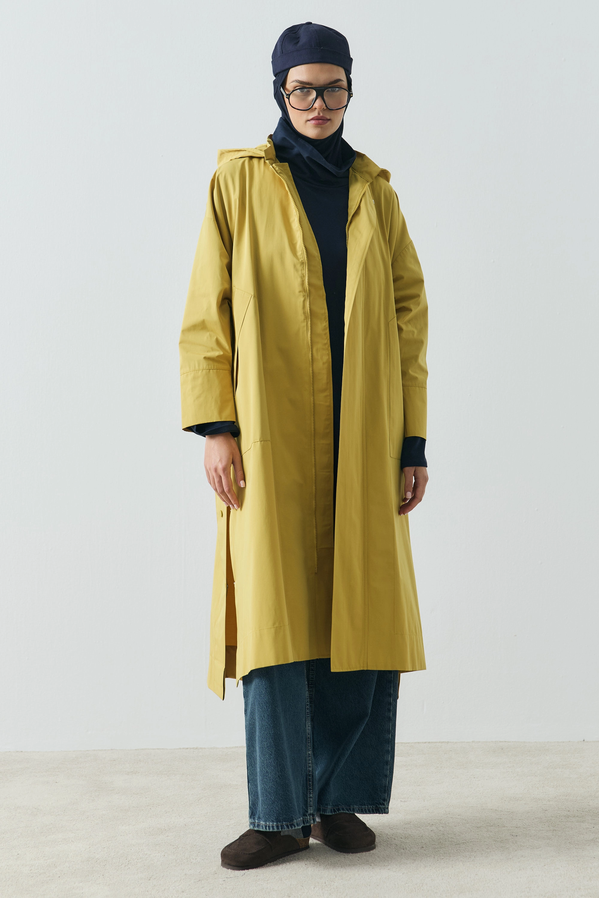 Qanu Kapüşonlu Oversize Yağmurluk Sarı