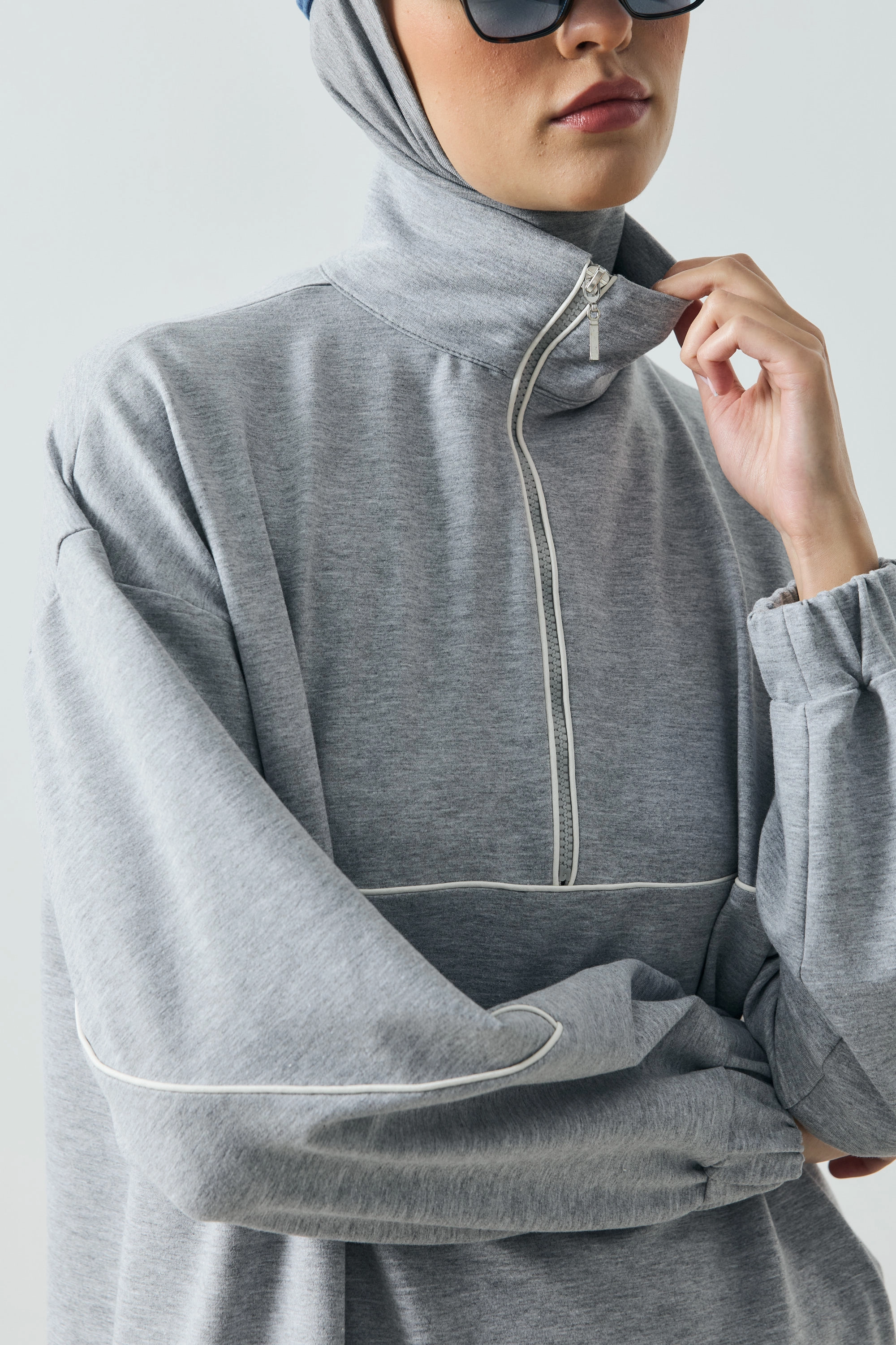 Qanu Liva Yırtmaçlı Sweat Elbise Gri 