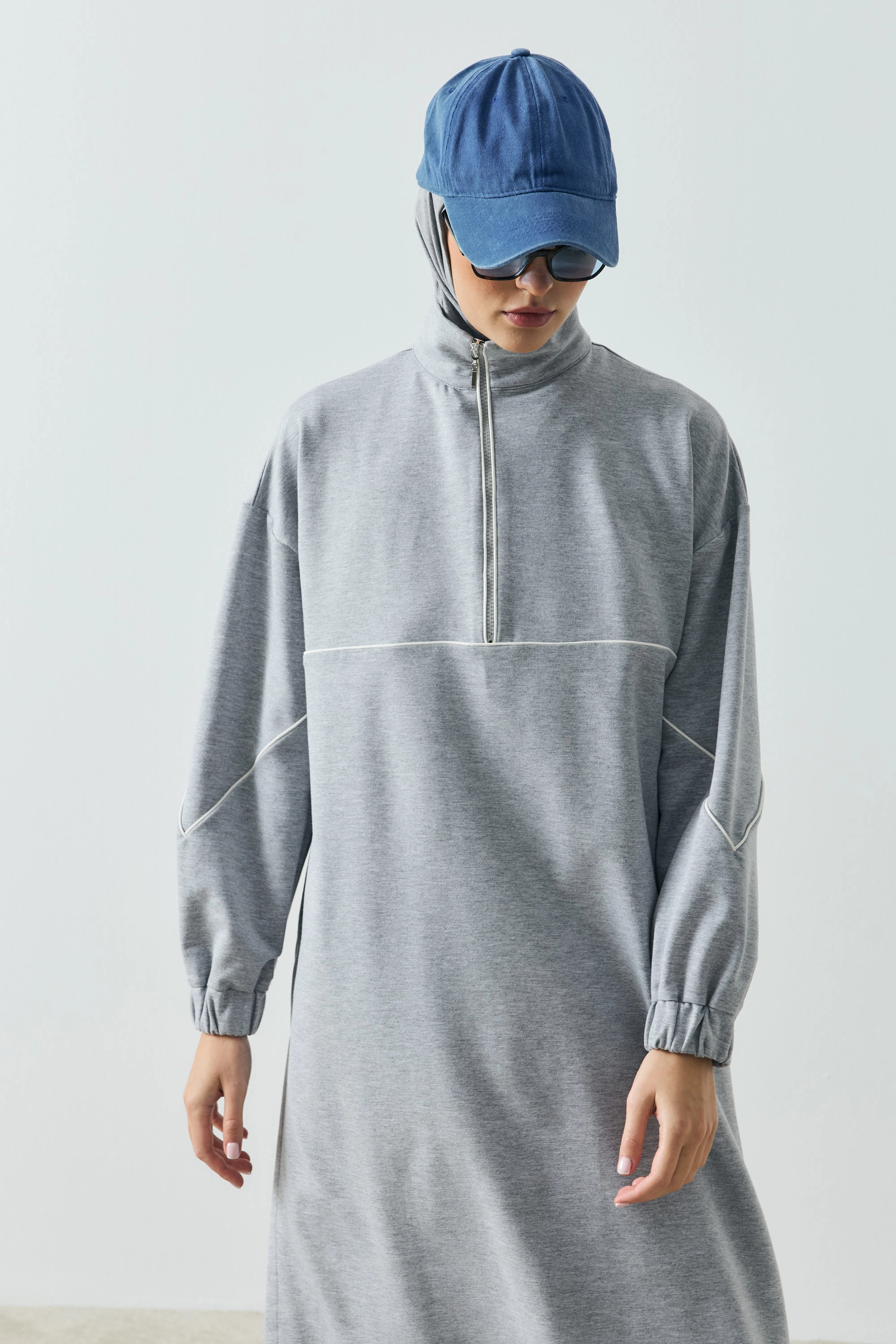 Qanu Liva Yırtmaçlı Sweat Elbise Gri 