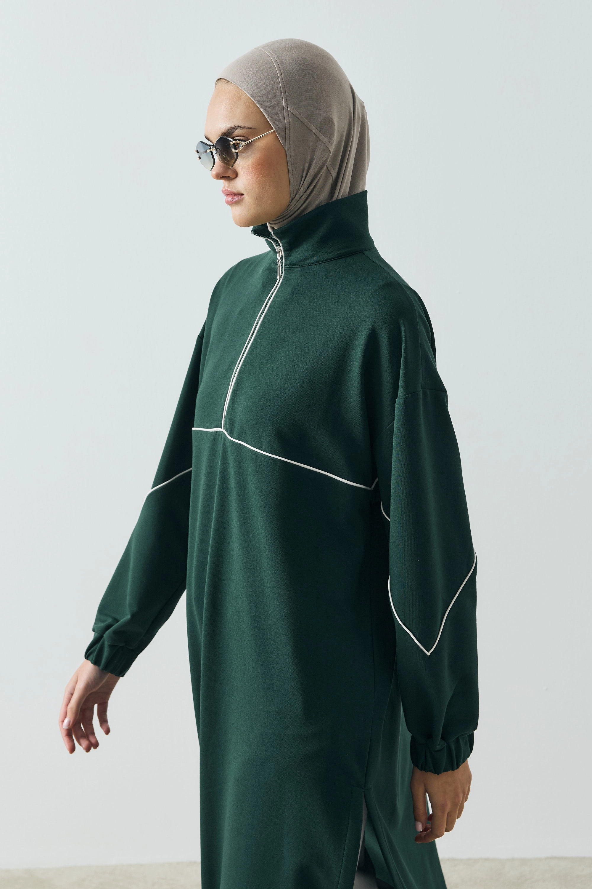 Qanu Liva Yırtmaçlı Sweat Elbise Yeşil