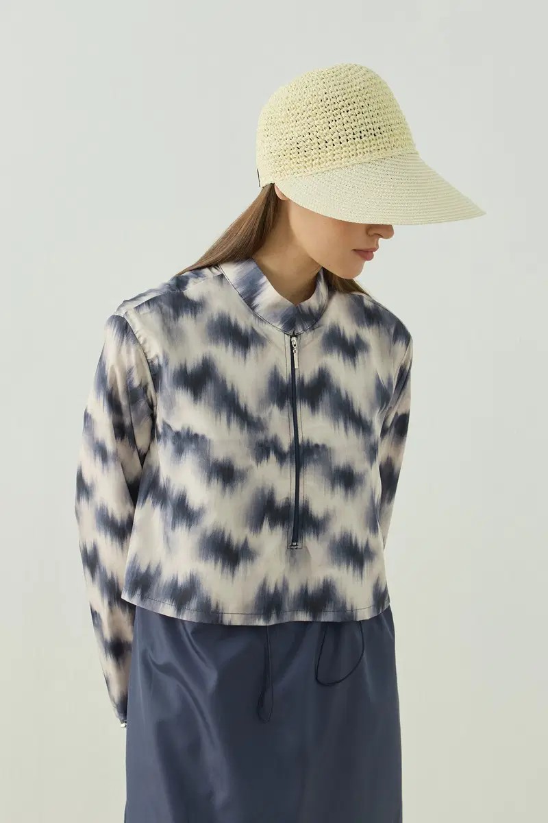 Qanu Pattern Tesettür Mayo Tunik Mavi