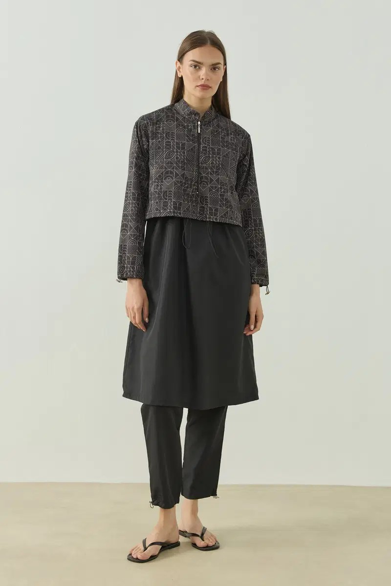 Qanu Pattern Tesettür Mayo Tunik Siyah