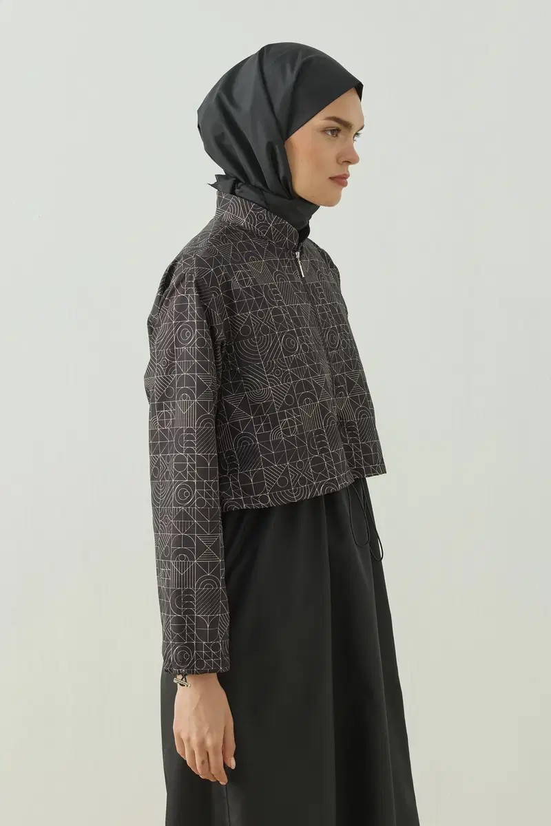 Qanu Pattern Tesettür Mayo Tunik Siyah