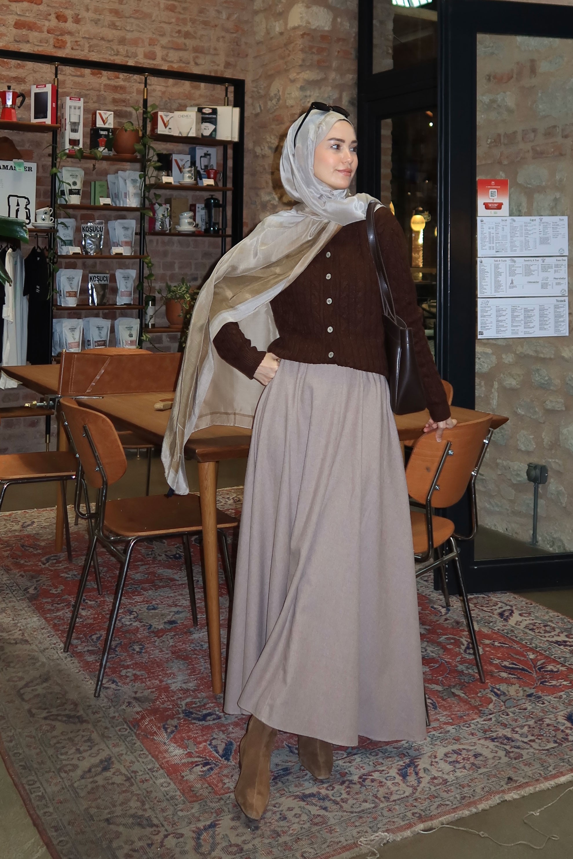 Qanu Rıva Örgülü Hırka Kahverengi 