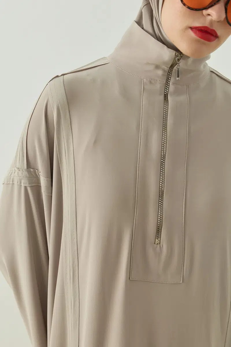 Qanu Siena Fermuarlı Tunik Vizon