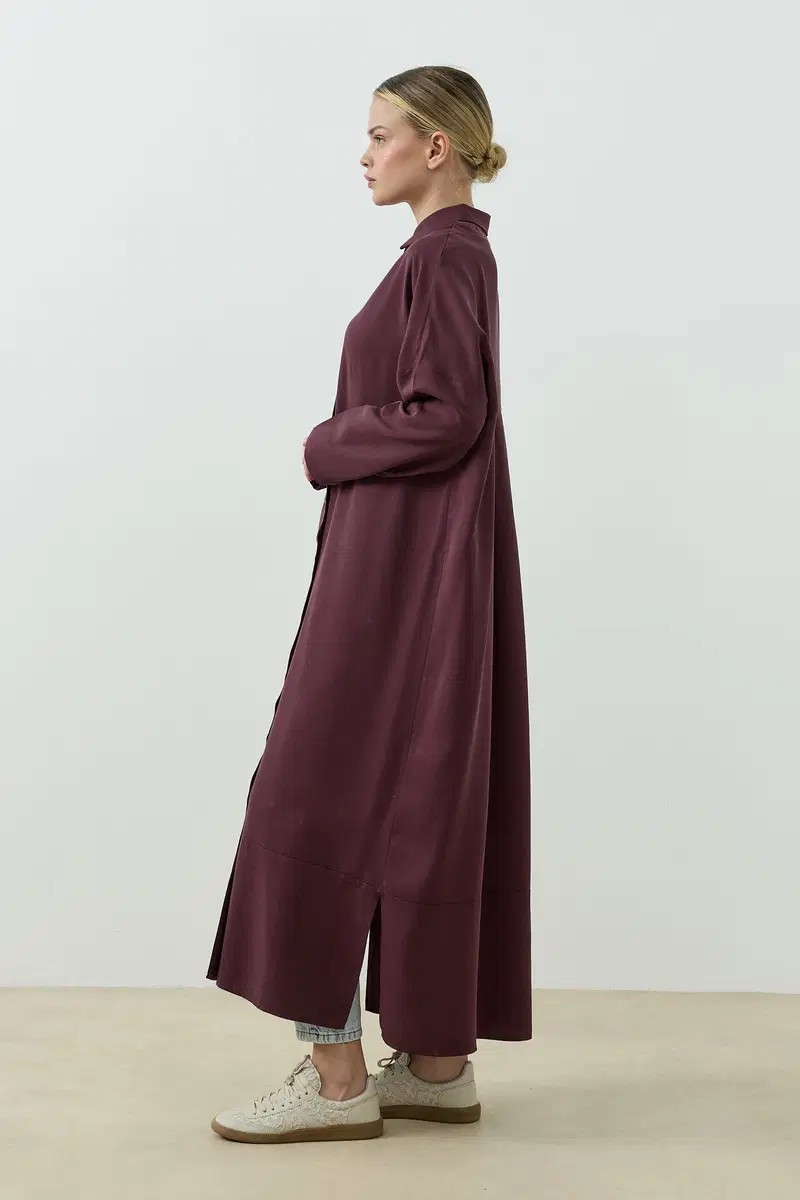Qanu Tensel Oversize Gömlek Mürdüm