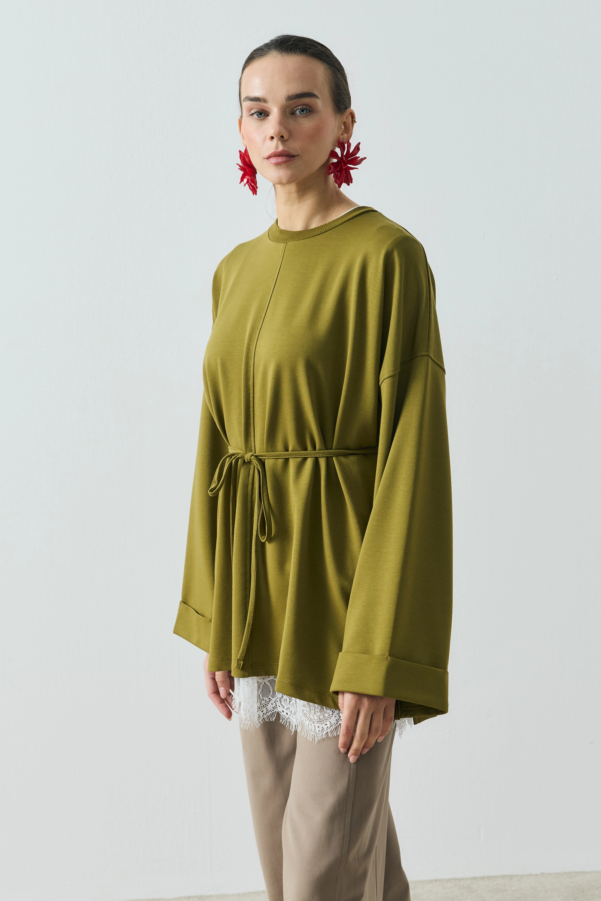 Qanu Viona Sweatshirt Yağ Yeşili