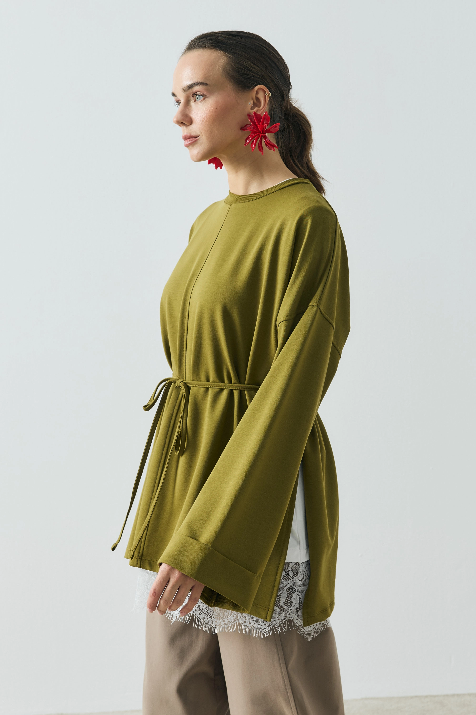 Qanu Viona Sweatshirt Yağ Yeşili