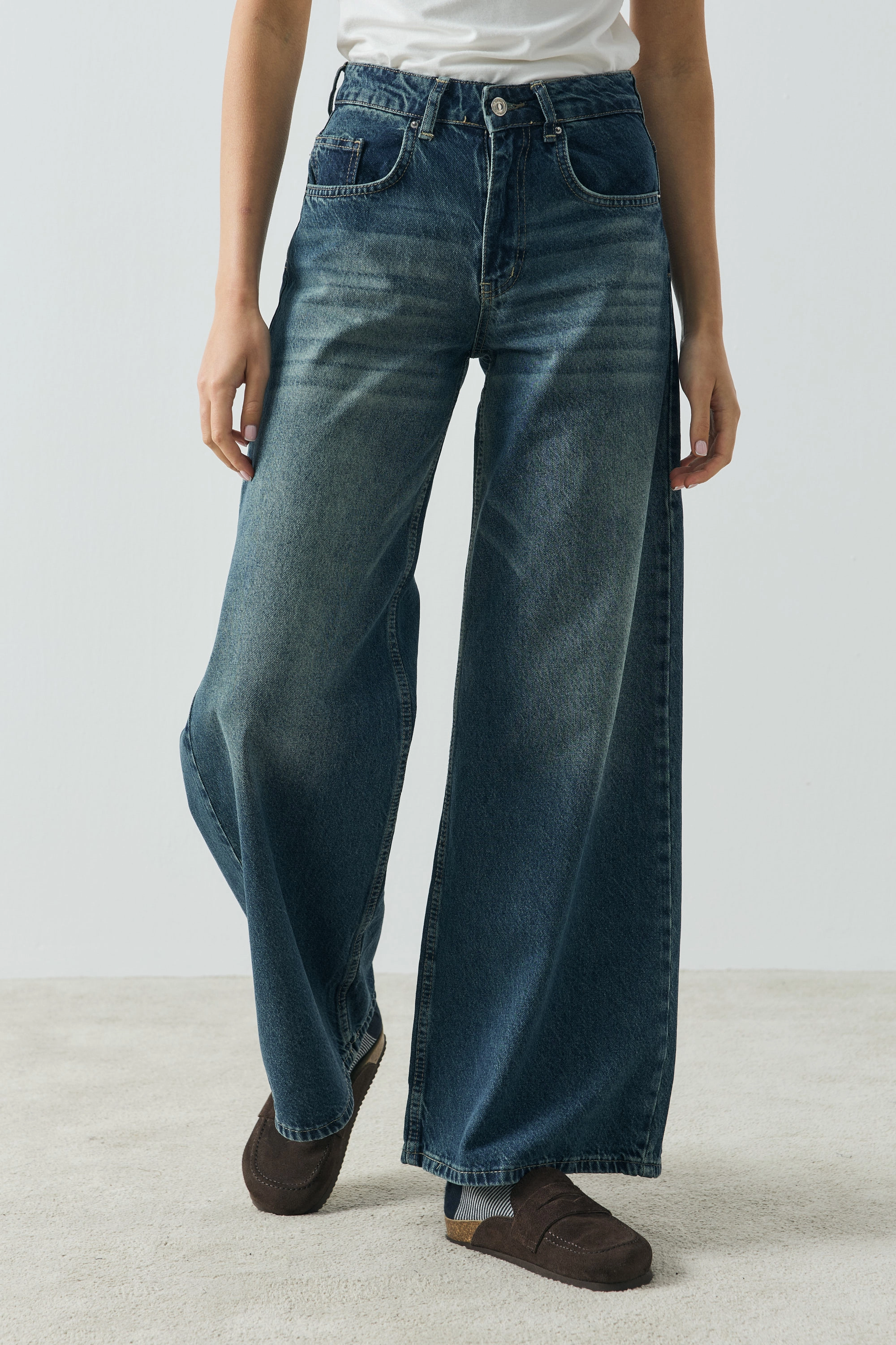 Qanu Wide Leg Pantolon Mavi 